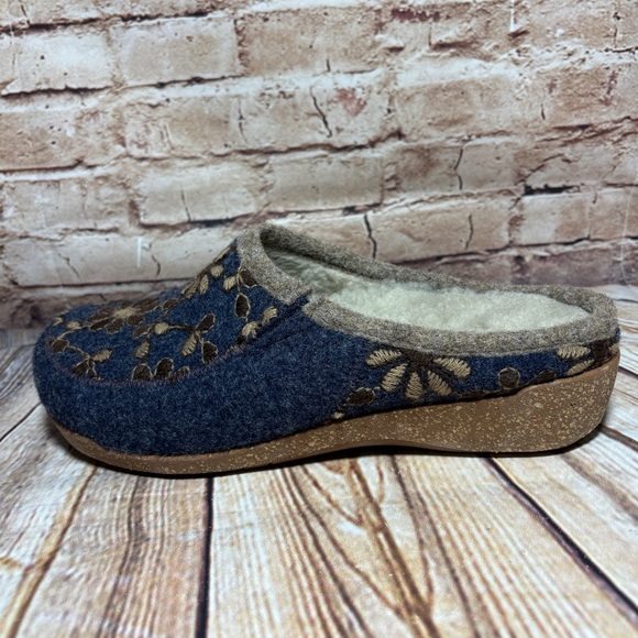 Taos Woolderness 2 EUR 40 US 9 -9.5 Navy Boiled Wool Cork Slip On Clog Slipper - Picture 5 of 12